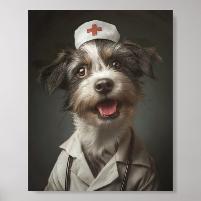 Cute Dog Working as Nurse Acrylic Photo Tile (Front Set)