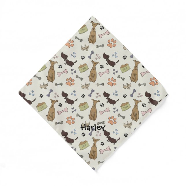 Cute Doggie Bones and Paws Print Bandana (Front)