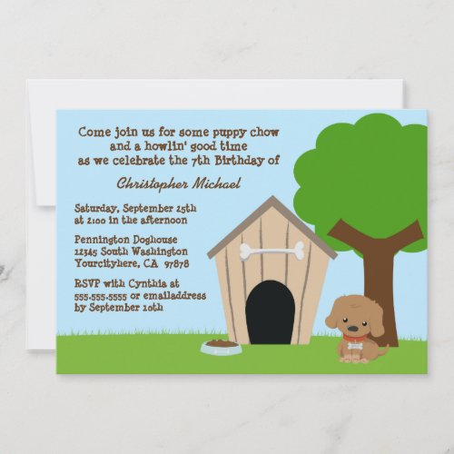 Cute doggie house boy's birthday party invitation