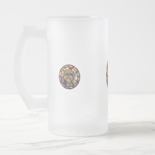 CUTE DOGGIE IN STAINED GLASS FROSTED GLASS BEER MUG