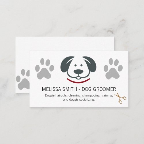 Cute Doggie Logo Paw Prints  Scissors Business Card