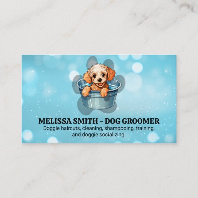 Cute Doggie Taking Bath | Groomer Business Card (Front)