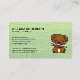Cute Doggie with Bone   Grass Business Card