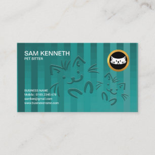 Cute Doggies Crisscross Cyan Pet Sitter Business Card