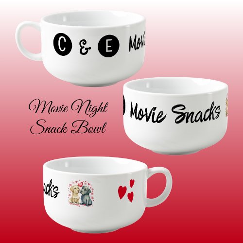 Cute dogs add initials movie night snack bowl