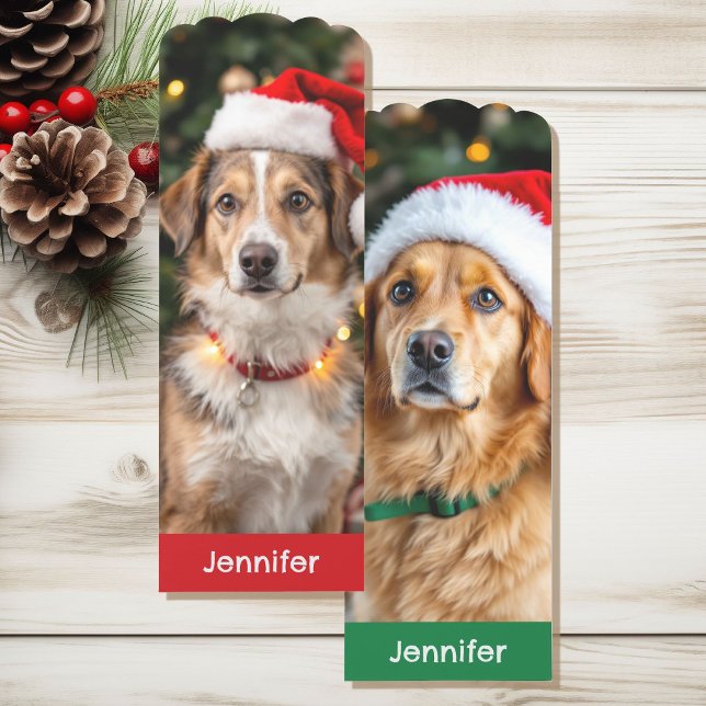 Cute Dogs Add Name Photo Template Christmas Bookmarks (Creator Uploaded)