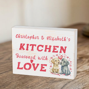 Cute dogs add names love rustic kitchen red wooden box sign