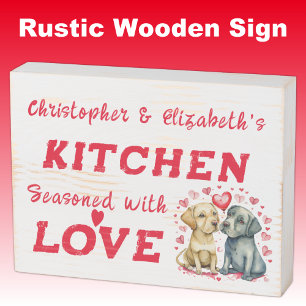 Cute dogs add names love rustic kitchen red wooden box sign