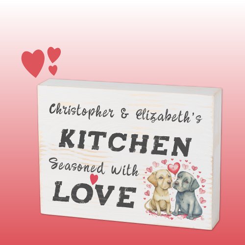 Cute dogs add names love rustic kitchen wooden box sign