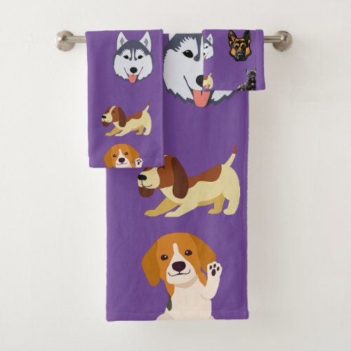 Cute dogs all over print bath towel set