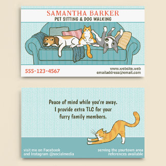 Cute Dogs and Cat Pet Sitting Animal Care Funny Business Card