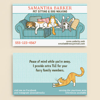 Cute Dogs And Cat Pet Sitting Animal Care Funny Business Card by jennsdoodleworld at Zazzle