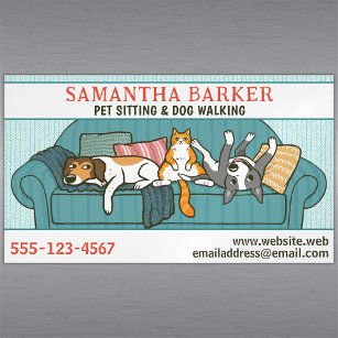Cute Dogs and Cat Pet Sitting Animal Care Funny Business Card Magnet