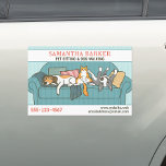 Cute Dogs and Cat Pet Sitting Animal Care Funny Car Magnet<br><div class="desc">A fun promotional car magnet for your pet care business. Cute illustration of a side-eye hound dog, orange tabby cat sitting like a person, and a goofy terrier. Add your phone number, website and more information to attract potential customers. This humorous drawing is available on business cards and more products...</div>