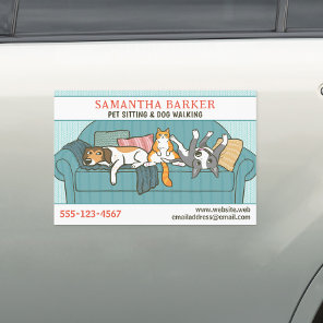 Cute Dogs and Cat Pet Sitting Animal Care Funny Car Magnet
