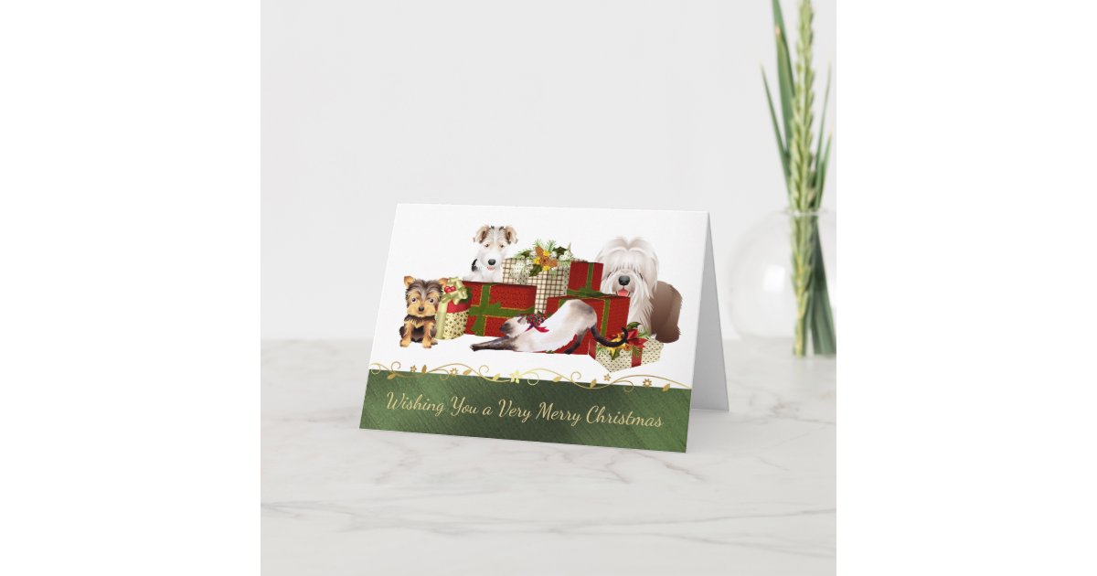 Cute Dogs and Cats Christmas Card | Zazzle