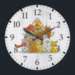 Cute Dogs and Cats Large Clock<br><div class="desc">Cute cartoon dogs and cats. Great for vets office,  groomer or pet day care.</div>
