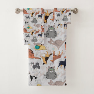 Cute Dogs And Cats Pattern Design Bath Towel Set