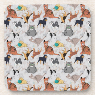Cute Dogs And Cats Pattern Design Beverage Coaster