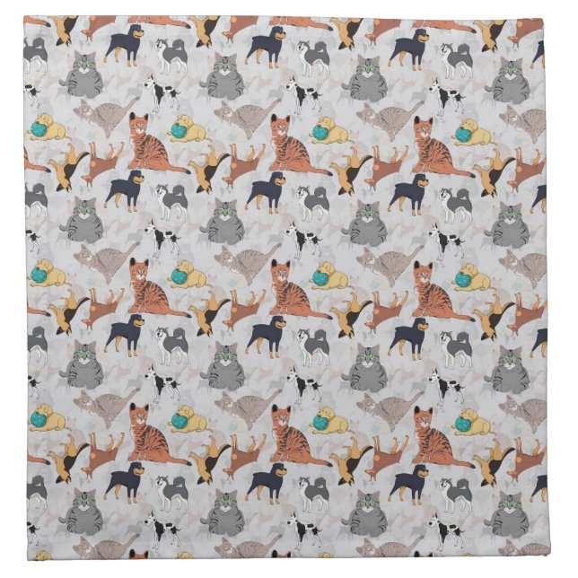 Cute Dogs And Cats Pattern Design Cloth Napkin (Front)