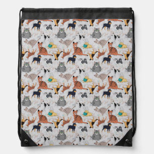 Cute Dogs And Cats Pattern Design Drawstring Bag