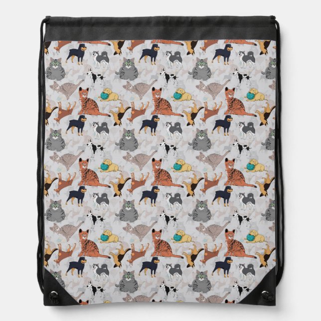 Cute Dogs And Cats Pattern Design Drawstring Bag (Front)