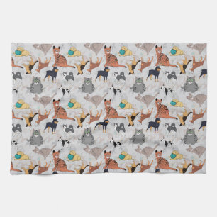 Cute Dogs And Cats Pattern Design Kitchen Towel
