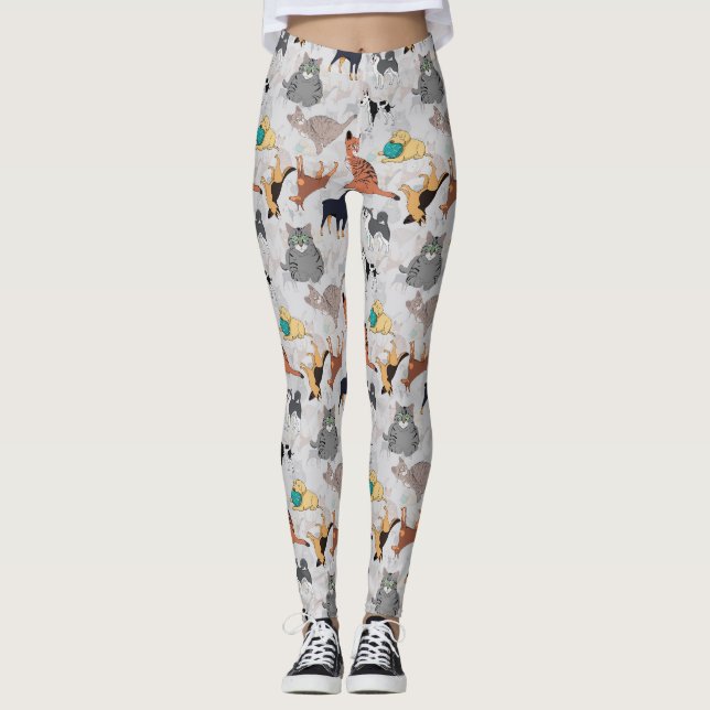 Cute Dogs And Cats Pattern Design Leggings (Front)