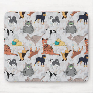 Cute Dogs And Cats Pattern Design Mouse Pad