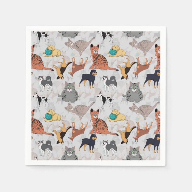 Cute Dogs And Cats Pattern Design Napkins (Front)