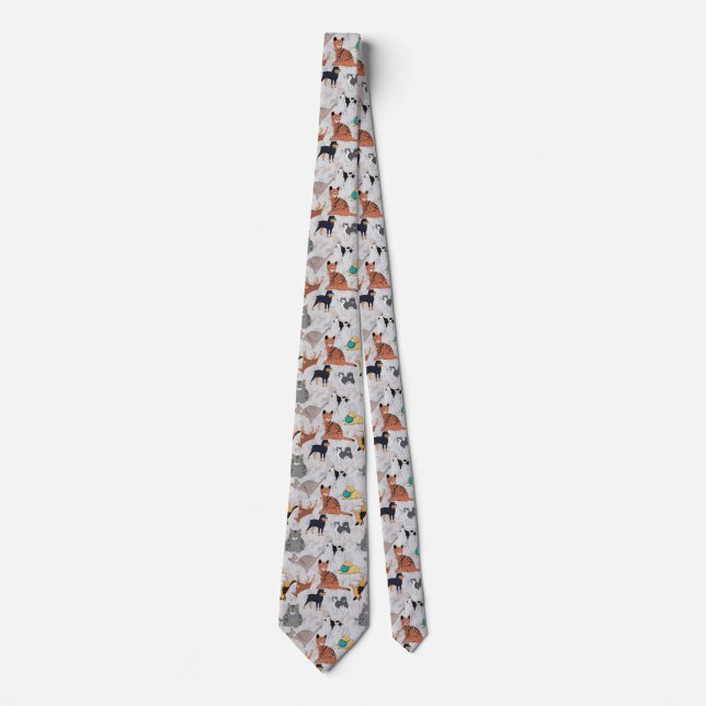 Cute Dogs And Cats Pattern Design Neck Tie (Front)