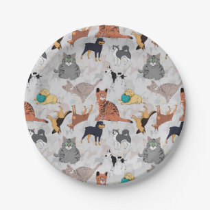 Cute Dogs And Cats Pattern Design Paper Plates
