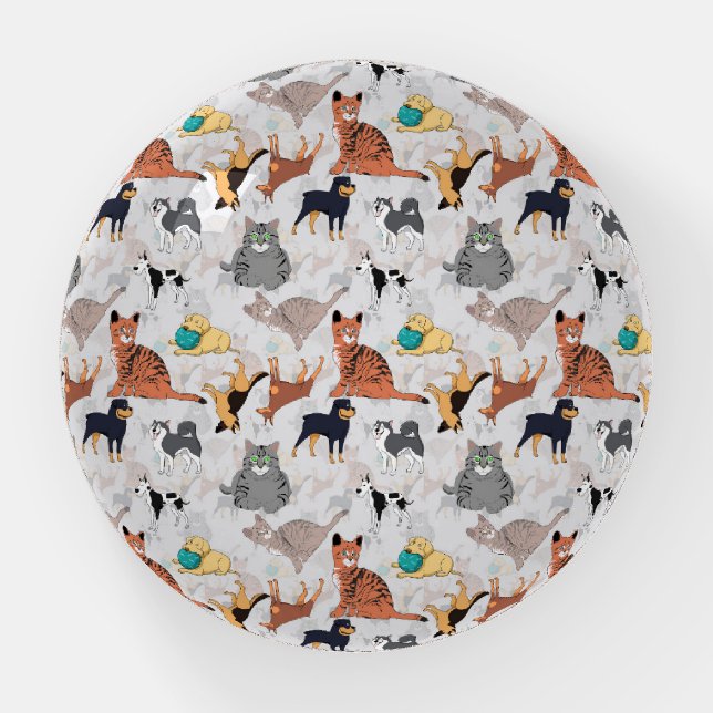 Cute Dogs And Cats Pattern Design Paperweight (Front)
