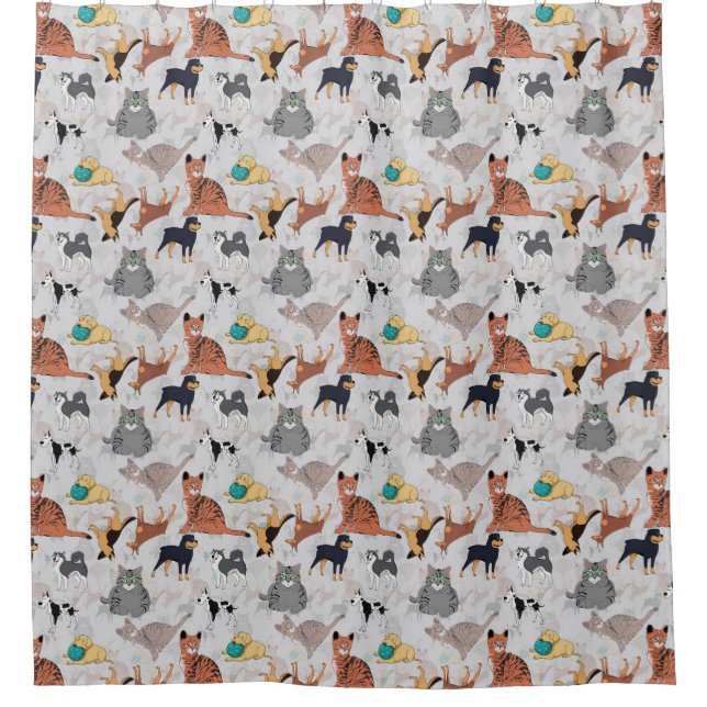 Cute Dogs And Cats Pattern Design Shower Curtain (Front)