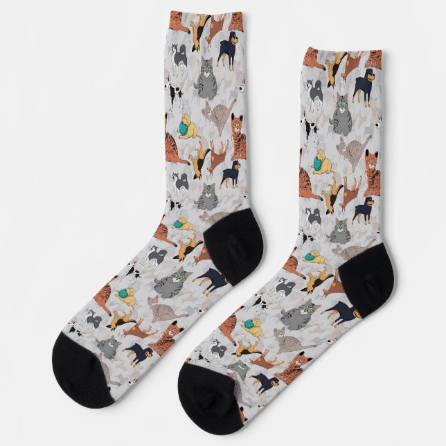 Cute Dogs And Cats Pattern Design Socks (Left)