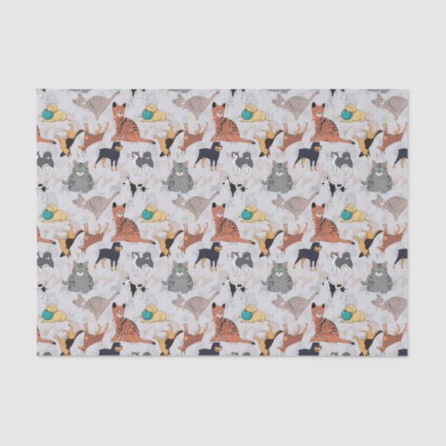 Cute Dogs And Cats Pattern Design Tissue Paper (Front)