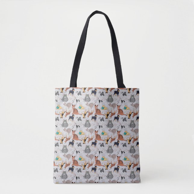 Cute Dogs And Cats Pattern Design Tote Bag (Front)