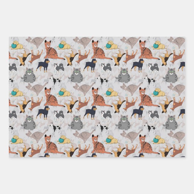Cute Dogs And Cats Pattern Design Wrapping Paper Sheets (Front)