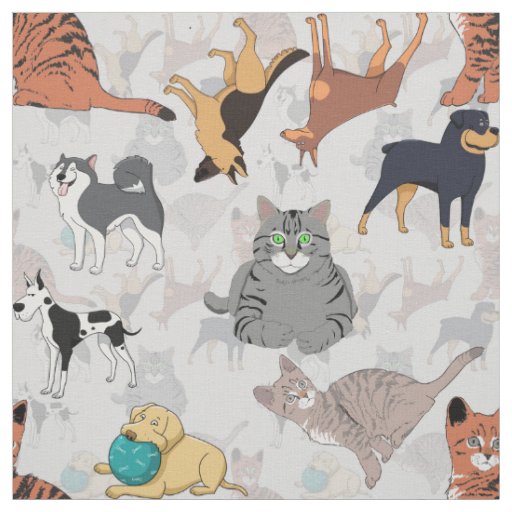 Cute Dogs And Cats Seamless Textile Fabric