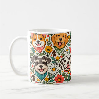 Cute Dogs and Colorful Floral Pattern Coffee Mug
