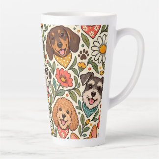 Cute Dogs and Colorful Floral Pattern Latte Mug