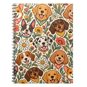 Cute Dogs and Colorful Floral Pattern Notebook