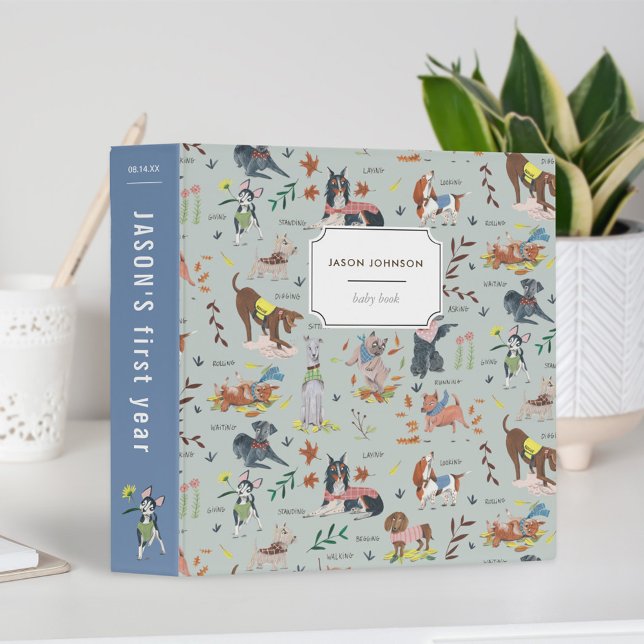 Cute Dogs Animals Blue Baby book 3 Ring Binder (Creator Uploaded)