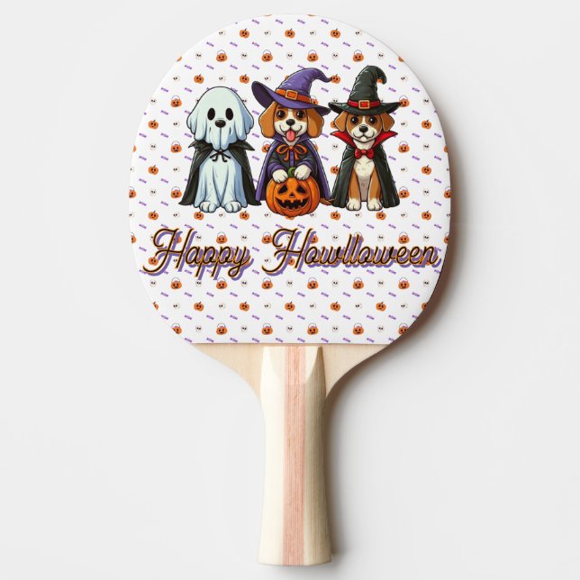 Cute Dogs as ghost, witch, & vampire  Ping Pong Paddle (Front)