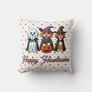 Cute Dogs as ghost, witch, & vampire Throw Pillow