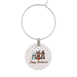 Cute Dogs as ghost, witch, & vampire Wine Charm