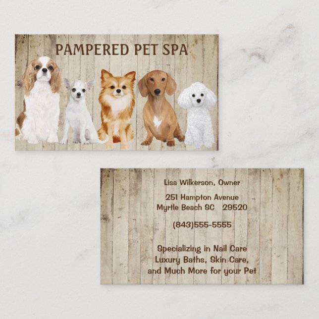 Cute Dogs at Fence Pet Groomer Business Card (Front/Back)