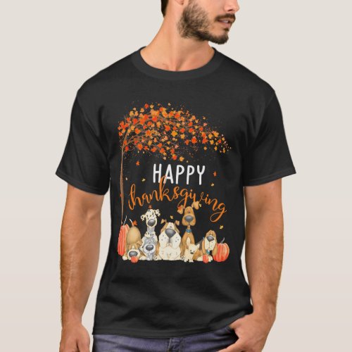 Cute Dogs Autumn Leaves Pumpkin Happy T_Shirt