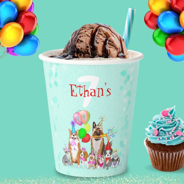 Cute Dogs Birthday Celebration Let's Paw-ty  Paper Cups (Creator Uploaded)