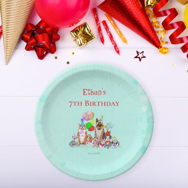 Cute Dogs Birthday Celebration Let's Paw-ty Paper  Plates (Creator Uploaded)